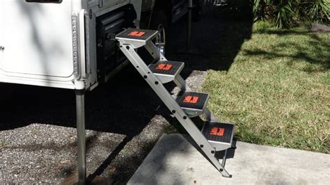 folding stairs for truck camper|fourwheel with step through entry.